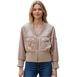 bebe Vintage Y2k Beige Gold Bomber Jacket Size M